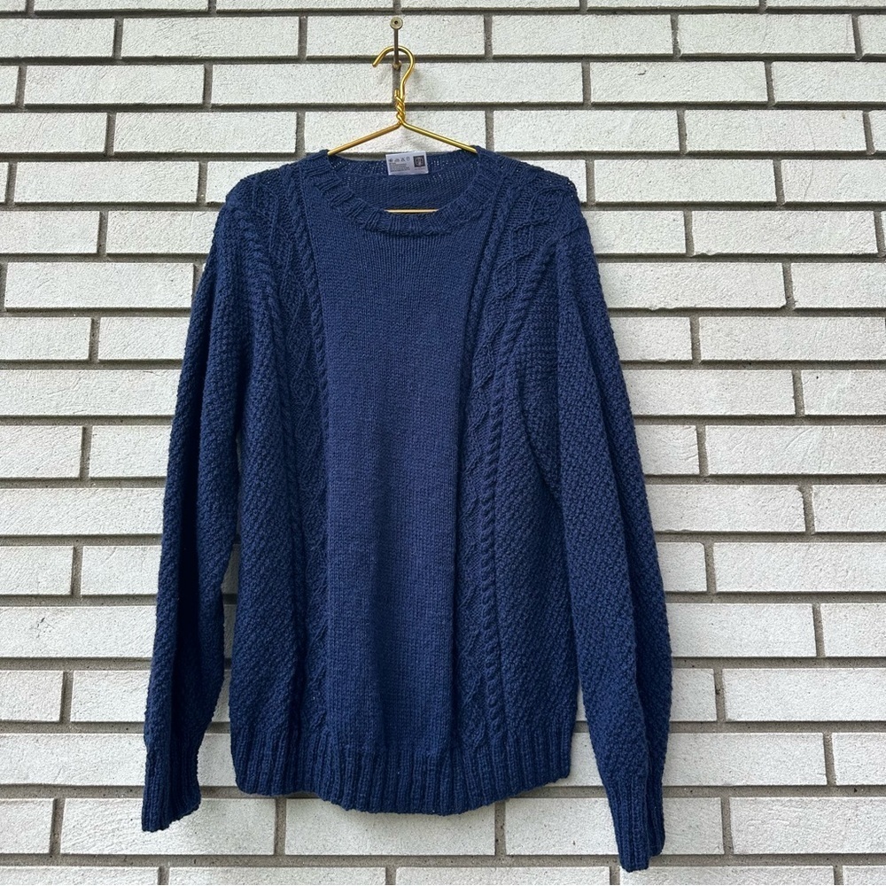 Swaledale Woollens 100% British Wool Navy Blue Cable Knit Sweater Men’s Size M